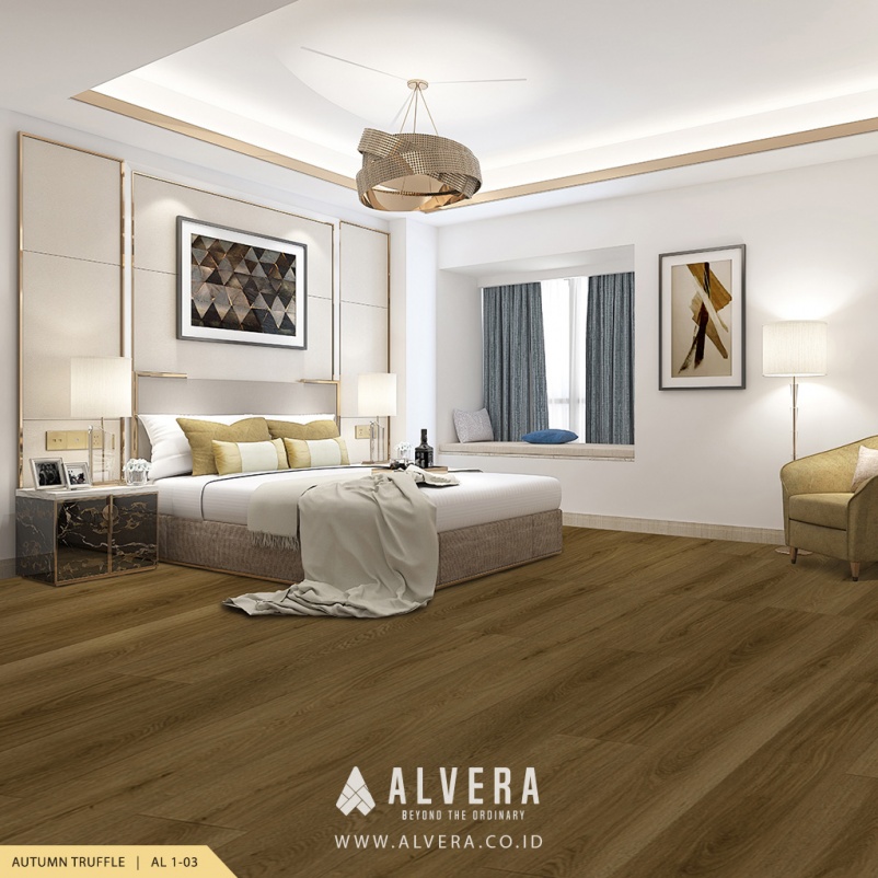 alvera autumn truffle lantai vinyl motif kayu pada kamar tidur