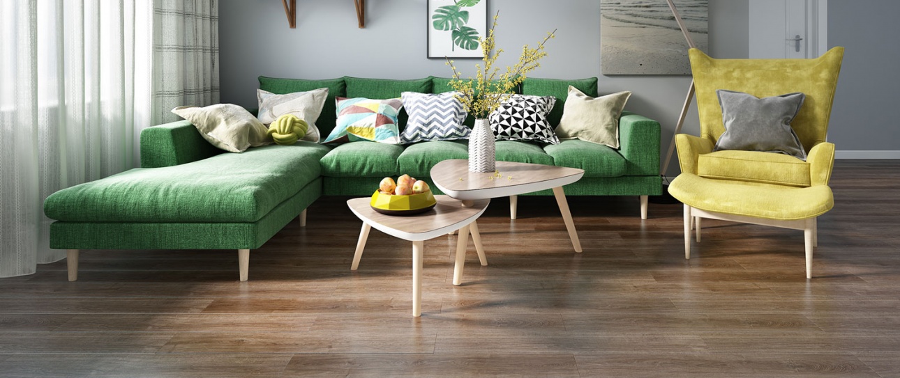 alvera coffee brown lantai vinyl motif kayu pada ruang keluarga