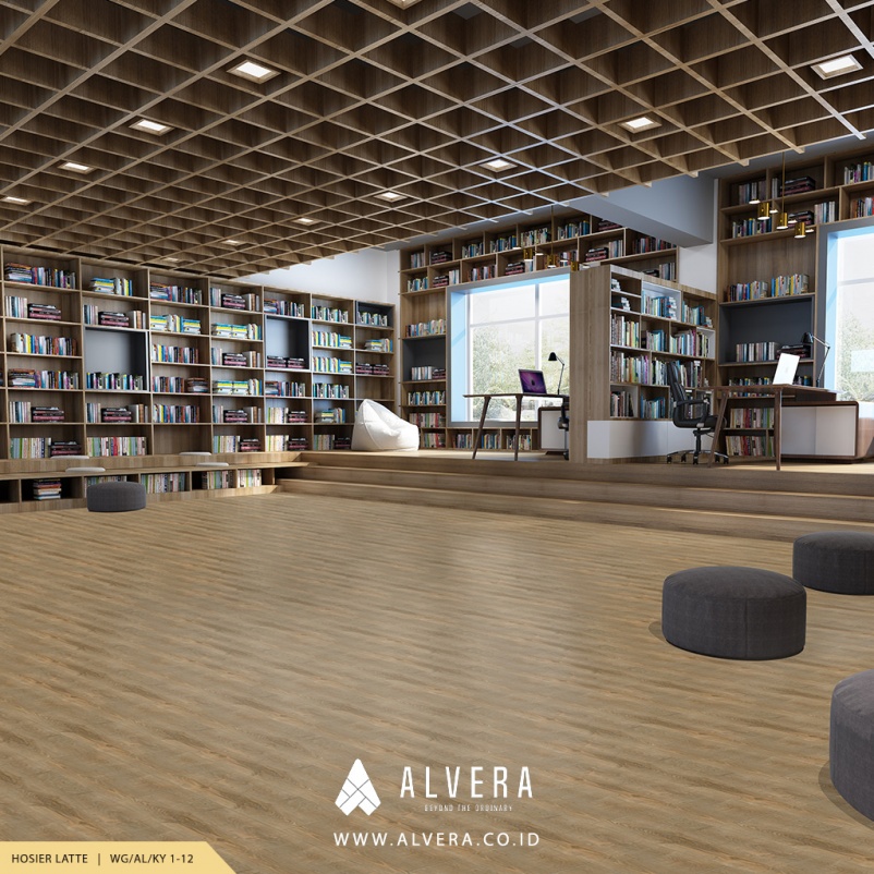 alvera hosier latte lantai vinyl motif kayu untuk perpustakaan