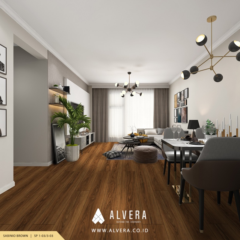 alvera lantai spc sabinio brown pada ruang keluarga