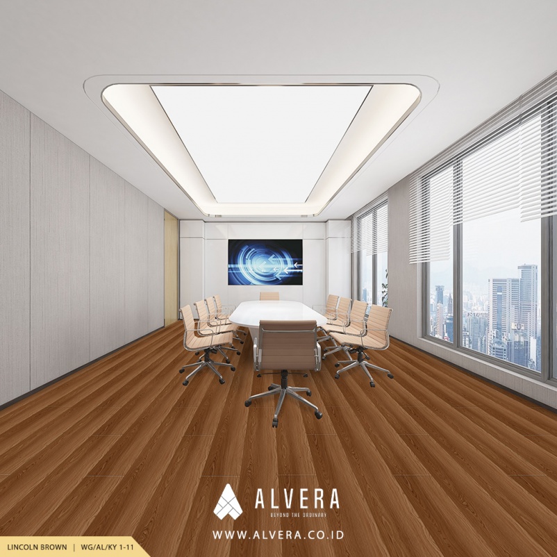 alvera lincoln brown lantai vinyl motif kayu natural pada ruang meeting