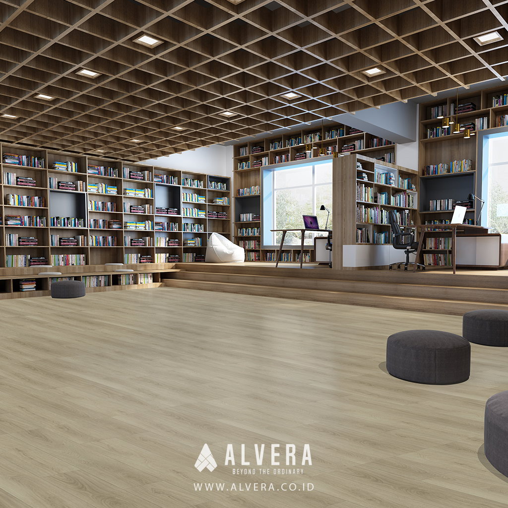 alvera maple white lantai vinyl warna putih untuk perpustakaan
