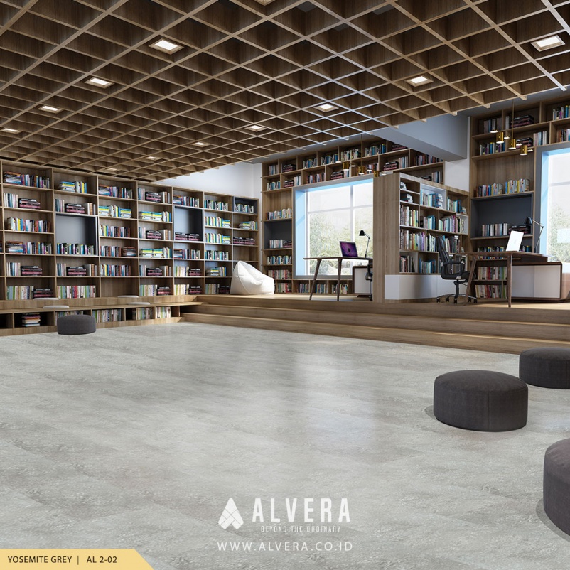 alvera yosemite grey lantai vinyl motif keramik abu-abu untuk perpustakaan