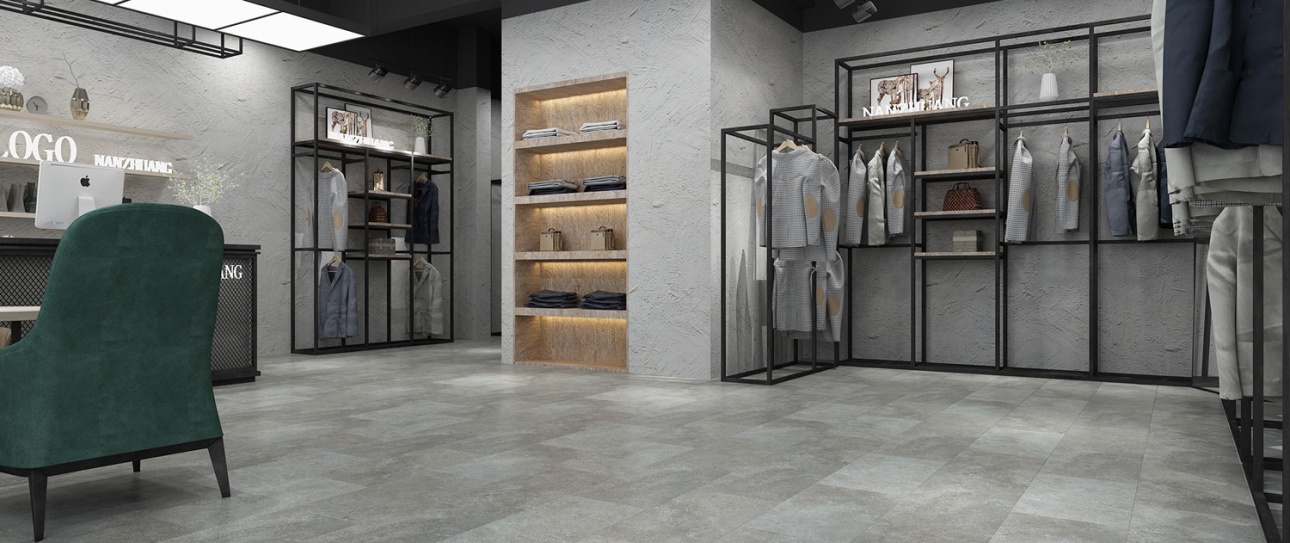 alvera yosemite grey lantai vinyl motif batu alam keramik pada toko retail