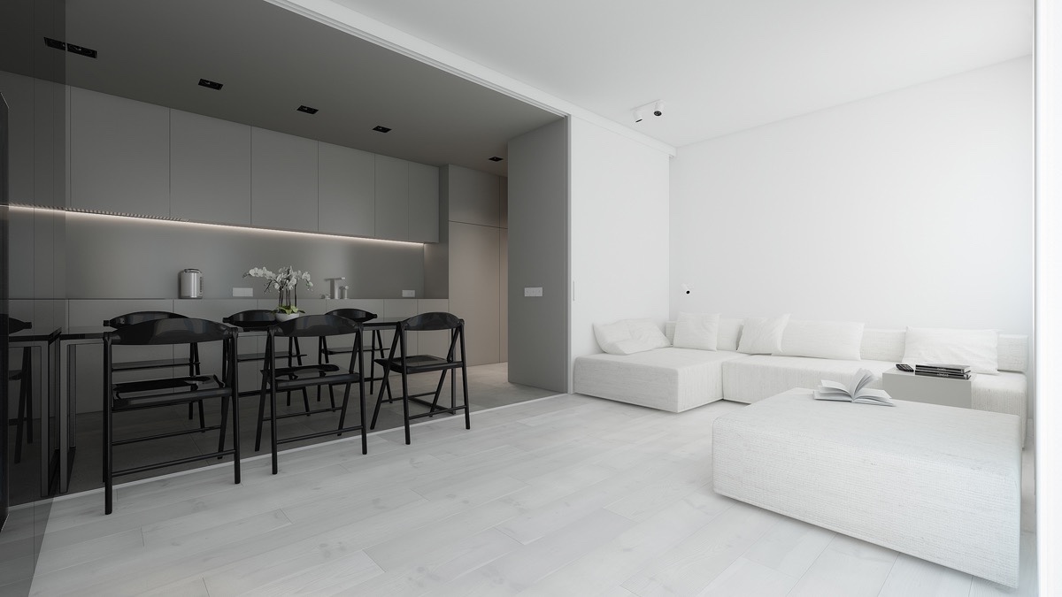 apartemen kecil dengan lantai warna putih