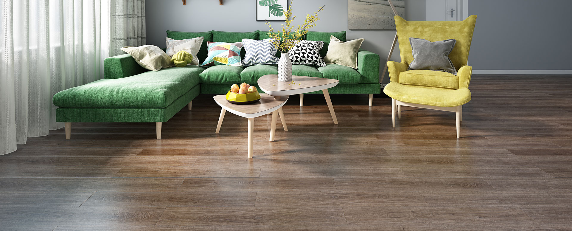 lantai motif kayu vinyl flooring pada ruang keluarga