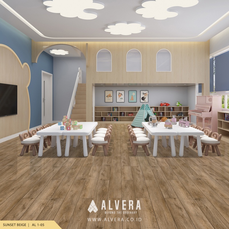 Lantai Vinyl Alvera Sunset Beige pada Ruang Bermain Anak